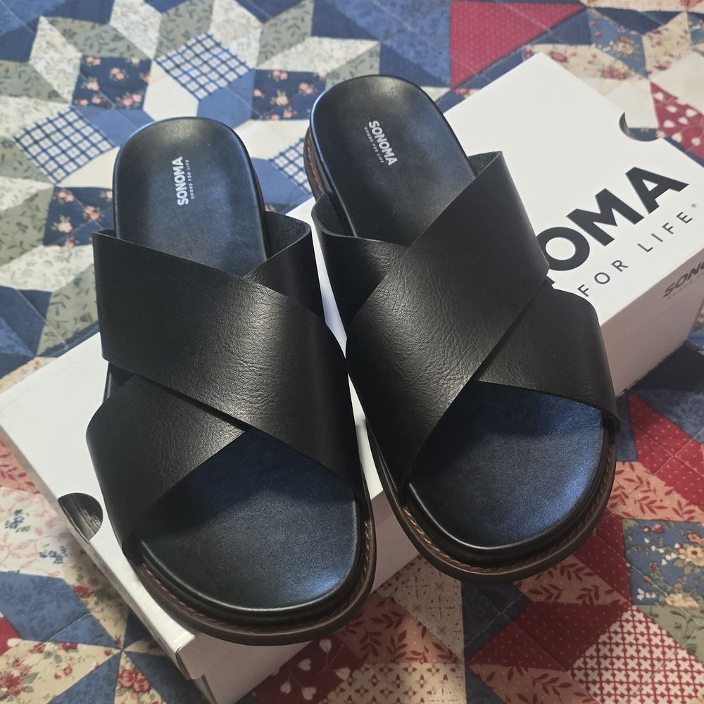 Sonoma Black Slide Sandals with Criss-Cross Straps